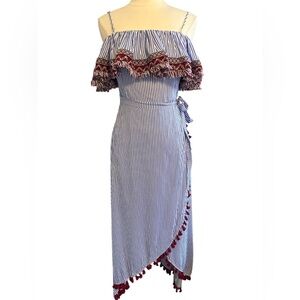 Charlie O Kinnucan’s Blue & White Stripe Boho Maxi dress w/fringe Size Medium